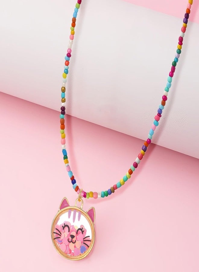 Lezmoii Colorful Beaded Choker Necklace Cute Cat Charm Necklace (Cat) - Image 3